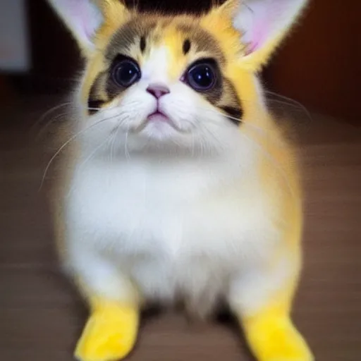 Prompt: half pikachu, half cat, baby animal, cute, adorable