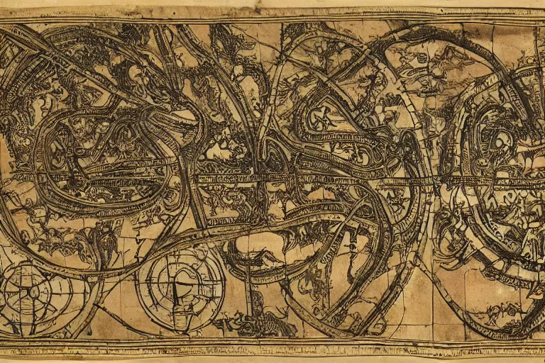 Image similar to intricate detailed ancient map of the regions of hell and the dimensions of the damned, inferno flames demons daemons purgatory limbo, technical cartography with annotations and notes in the margins