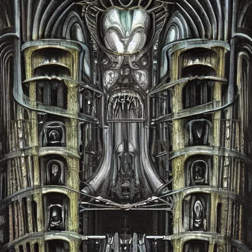 Image similar to biomechanical cathedral, h. r. giger