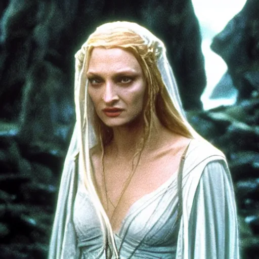 Prompt: uma thurman as galadriel in the lord of the rings