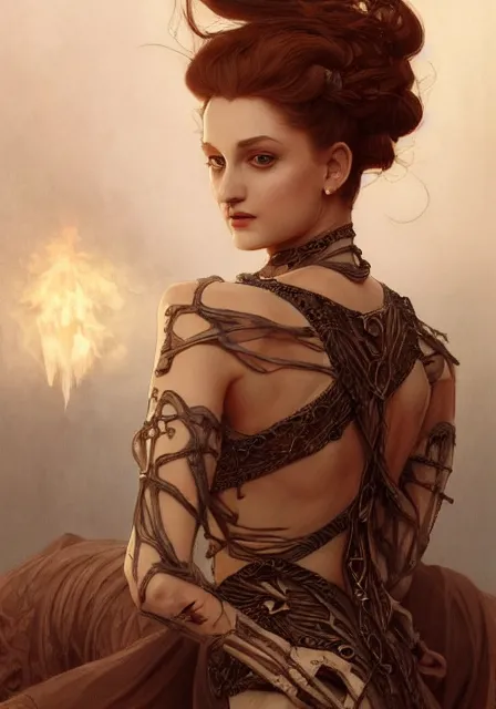 Prompt: mummy sansa in skeleton goddess of death and blood, intricate, elegant, highly detailed, digital painting, artstation, concept art, smooth, sharp focus, illustration, art by artgerm and greg rutkowski and alphonse mucha and william - adolphe bouguereau