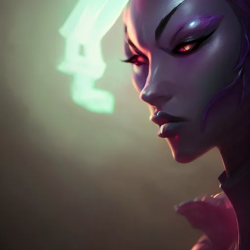 Prompt: Portrait of Nocturne from league of legends, anger, demon, evil, mystery, fear, highly detailed, ominous vibe, smoke, octane render, cgsociety, artstation, trending on ArtStation, by Marie Magny
