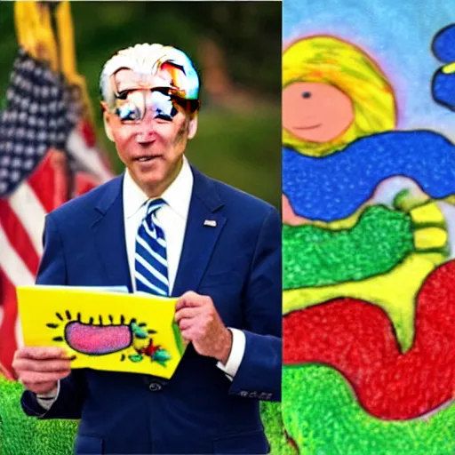 Prompt: joe biden struggling to read the hungry caterpillar children ’ s book