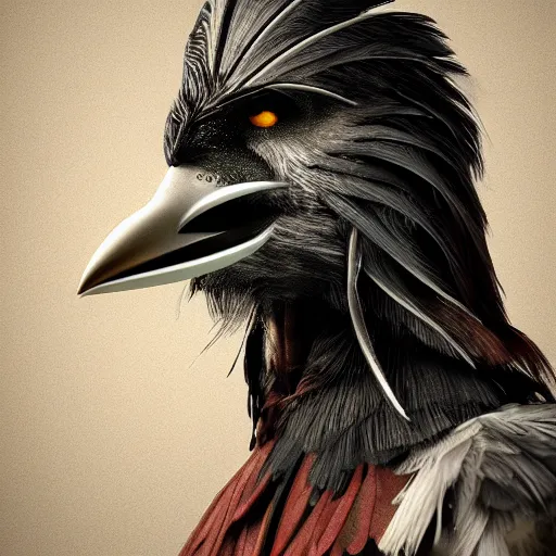 Prompt: feathered crow man, photorealistic, 8 k, trending on artstation, by aggi erguna,