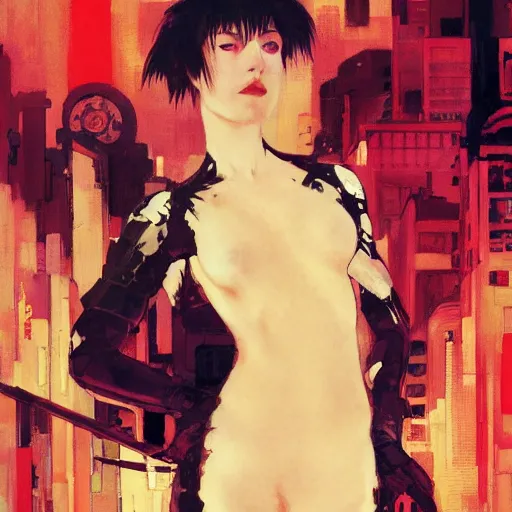 Image similar to ghost in the shell, intricate, elegant, highly detailed, greg manchess, mucha, liepke, ruan jia, jeffrey catherine jones, ridley scott