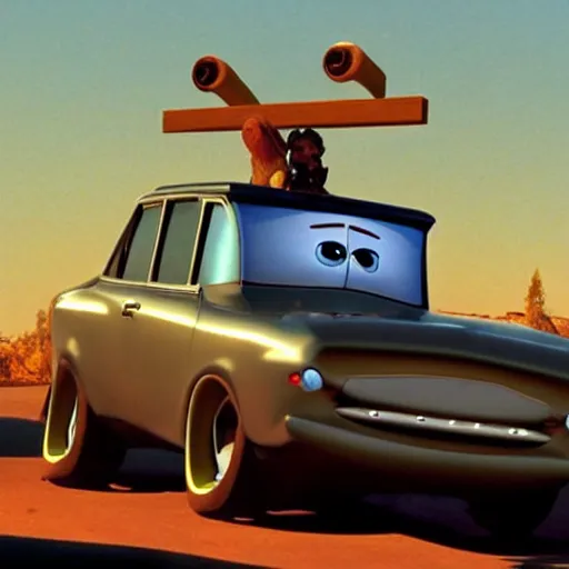 Prompt: car jesus christ on the cross crucifixion as a car, as a car from the movie pixar's cars 2,