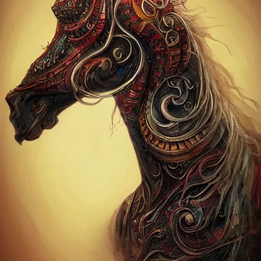 Image similar to a wlop 3 d render of very very very very highly detailed beautiful mystic portrait of a phantom undead horse with whirling galaxy around, tattoos by anton pieck, intricate, extremely detailed, digital painting, artstation, concept art, smooth, sharp focus, illustration, intimidating lighting, incredible art,