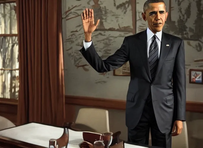 Prompt: Barack Obama as agent Dale Cooper in Twin Peaks