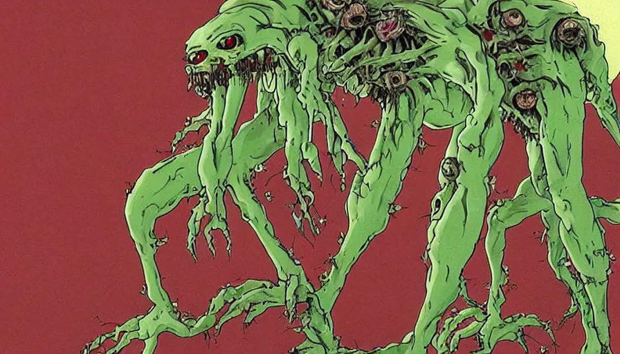 Image similar to a extremely gross disgusting and scary vile monster from neon genesis evangelion The Thing, Spawn, Horror necromorph japanese yokai kappa by Cronenberg and greg nicotero special effects