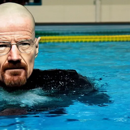 Prompt: walter white swimming in a public swimming pool