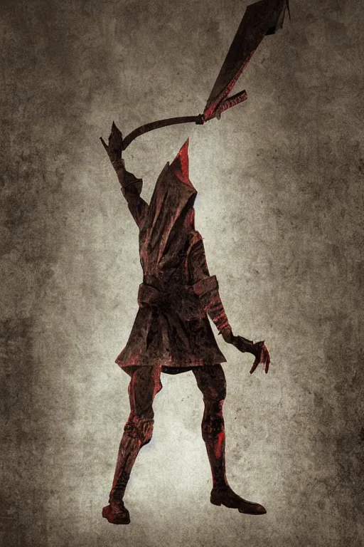 Prompt: pyramid head, silent Hill ,high quality printing, fine art with subtle redshift rendering