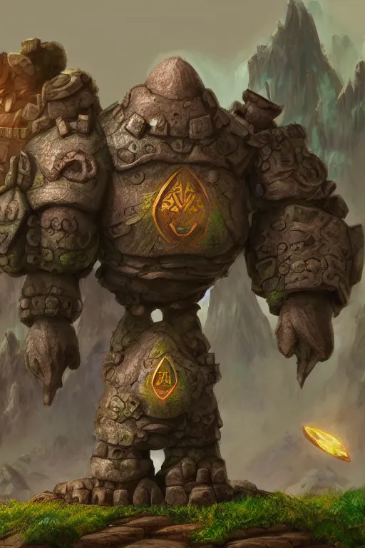 Image similar to zelda fantasy art giant golem troll wood rock greeble gemstone, global illumination ray tracing hdr fanart arstation by sung choi and eric pfeiffer and gabriel garza and casper konefal