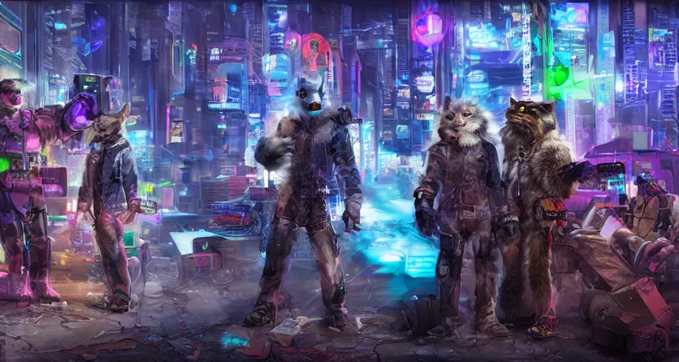 Image similar to high - resolution photograph from a cyberpunk era furry fandom convention ( midwest furfest 2 0 4 7 ), taking place after the genetic revolution and quantum singularity. photorealistic.