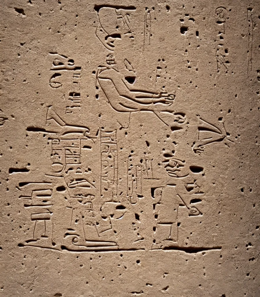 Prompt: ancient hieroglyph engraved into limestone, nabataen culture