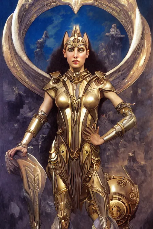 Prompt: !dream Mystical Atlantean Cyborg, Regal, Realistic, Refined, full portrait of a beautiful female Anubis Valkyrie Warrior, Detailed Digital Art, Oil Painting, William-Adolphe Bouguereau, Steampunk, Walt Disney (1937), Josephine wall, dynamic lighting, very beautiful, character illustration by Art Frahm, François Boucher, Highly Detailed, Cinematic Lighting, Unreal Engine, 8k, HD
