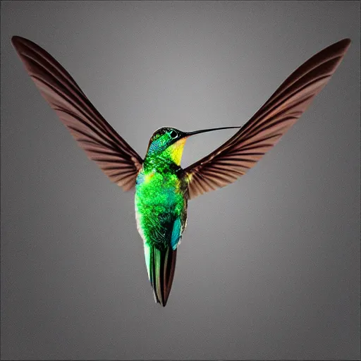 Image similar to realistic!!!! cybernetic!!!!!!!!!!!! hummingbird, studio lighting, dark background