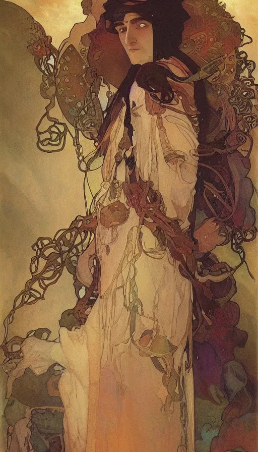 Image similar to portrait of a digital shaman, by alfons maria mucha