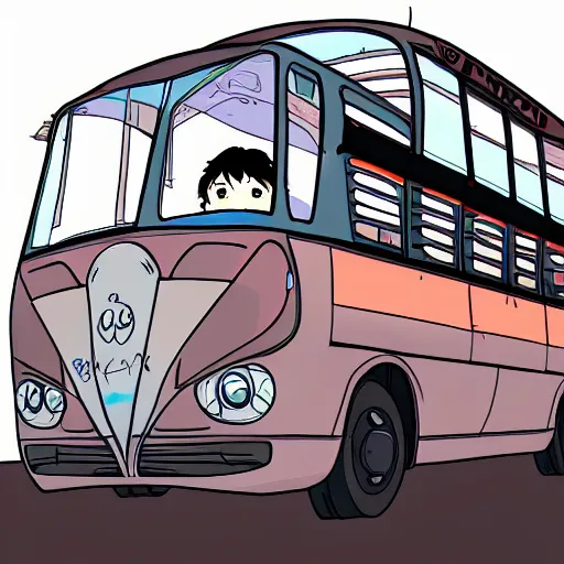 stabilityai/stable-diffusion · Realistic cat bus image in Hayao Miyazaki  style running on street along seaside