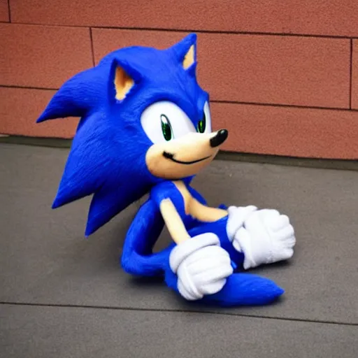 Prompt: Plush doll of Sonic the Hedgehog sitting in Vancouver during the morning, 8K, cute, looks soft, high quality, HD resolution