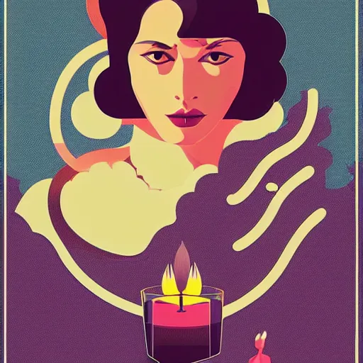 Image similar to illustration with a set of beautiful scented candles by tomer hanuka, an art deco painting by tom whalen, trending on behance, art deco, digital illustration, storybook illustration, grainy texture, flat shading, vector art, airbrush, pastel, watercolor, poster