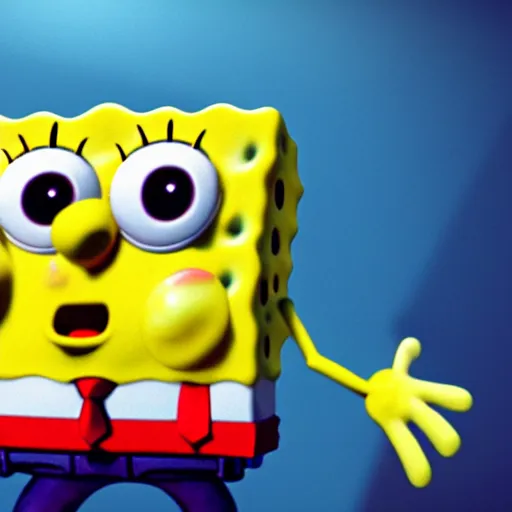 Image similar to spongebob with a gun. Octane render, 4k, 8k, unreal 5, very detailed, hyper realism, trending on artstation.