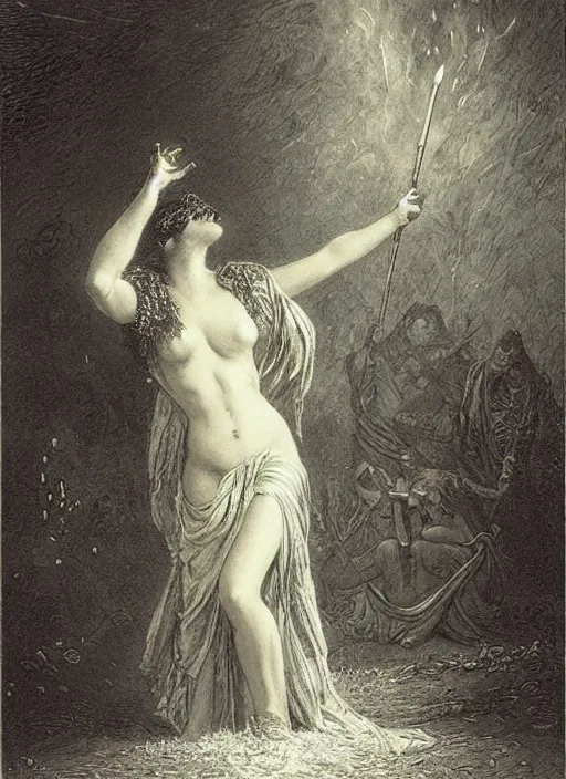 Image similar to a mage casting a frost spell by frederick morgan and gustave dore and delphin enjolras