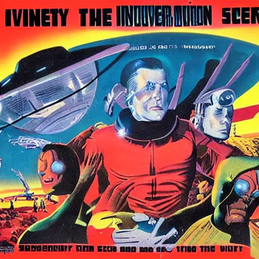 Image similar to a movie poster for the film invasion of the saucer - men, poster art by Ed Emshwiller, cg society, retrofuturism, poster art, movie poster, concert poster