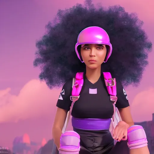 Prompt: a beautiful girl of random ethnicity with a beautiful and detailed with purple black pink hair with helmet, rendered as an unreal engine 5 video game, cinema 4 d, octane render, detailed, brawl stars, cinematographic, artstation greg rutkowski, full colors hd