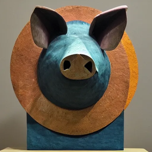 Image similar to abstract, sculpture 🐷made of various materials from rainforest of face of artificial intellicgence