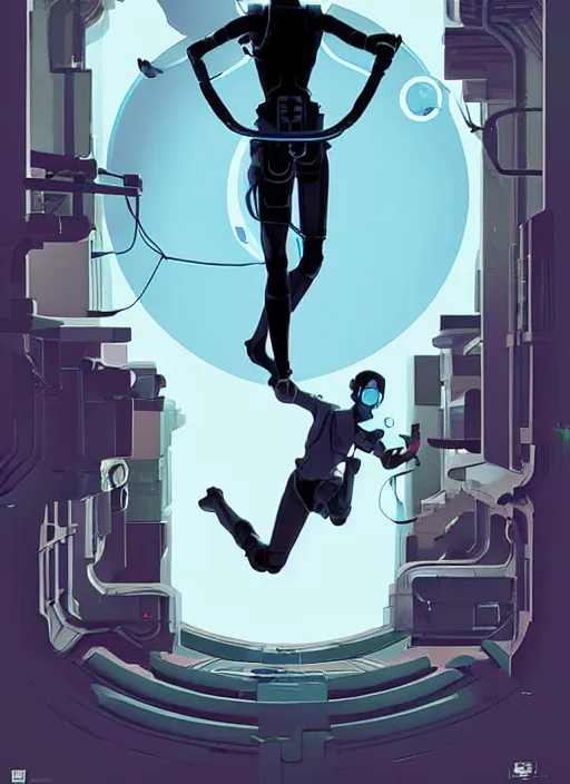 Image similar to poster artwork by Michael Whelan and Tomer Hanuka, of the game Portal, from Valve, Aperture Science, clean