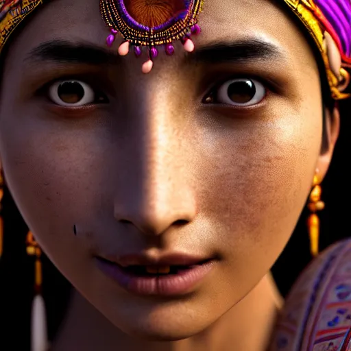 Image similar to portrait of a stunningly beautiful and alluring nepalese tribal female, depth of field, zeiss lens, detailed, symmetrical, centered, fashion photoshoot, by annie leibovitz and steve mccurry, david lazar, jimmy nelsson, breathtaking, 8 k resolution, extremely detailed, beautiful, establishing shot, artistic, hyperrealistic, beautiful face, octane render