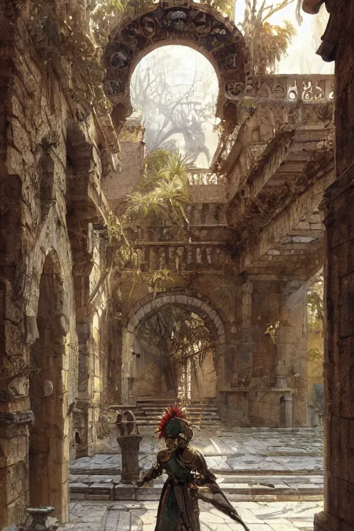 Image similar to an biomechanical palace guard walking through the byzantine courtyard by anders zorn, wonderful, mandelbulb, dynamic, masterpiece by greg rutkowski, beautiful cinematic light, by greg manchess, jessica rossier