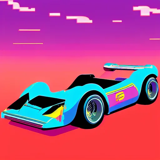 Prompt: speed racer in outrun style, dreamwave, synthwave, 1980s