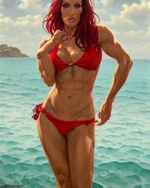 Prompt: Portrait of Jodie Marsh in a green & red bikini & a Spanish man in boxer shorts cooking sardines in Porto,real life skin, intricate, elegant, highly detailed, artstation, concept art, smooth, sharp focus, art by artgerm and greg rutkowski and alphonse mucha