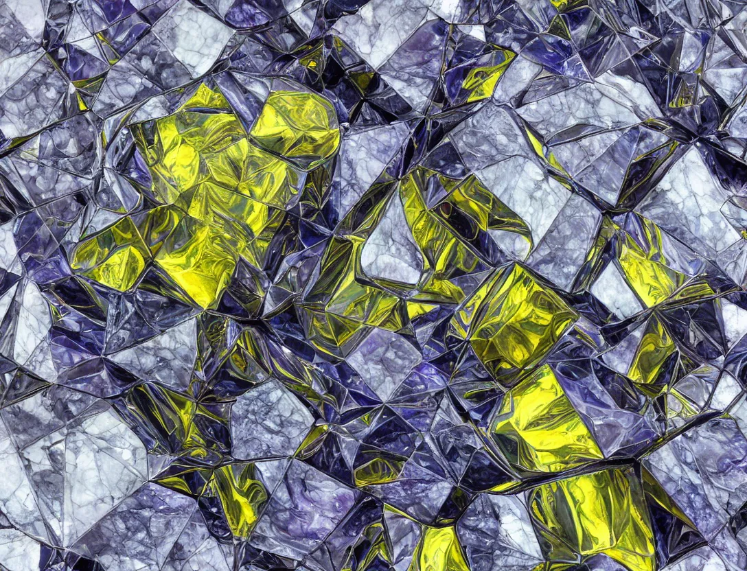 Prompt: melting bismuth on marble, geometric frenzy, 4k, 33mm photo