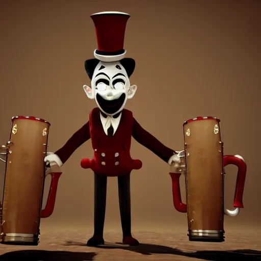 Prompt: Unreal Engine render of a peculiar man with a long curvy accordion-neck, clown face, steampunk, 4K character design