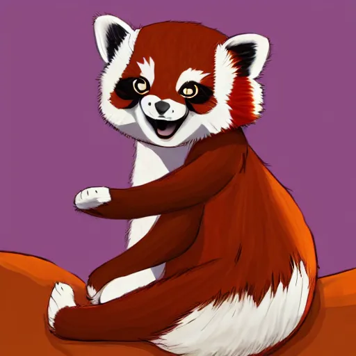 Prompt: commissioned full body portrait of an anthro!! red panda waking up in bed! and yawning! and stretching!, trending on furaffinity,