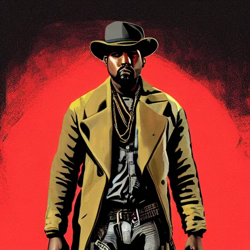 Image similar to kanye west in stephen bliss illustration red dead redemption 2 artwork of kanye west, in the style of red dead redemption 2 loading screen, by stephen bliss, artstation