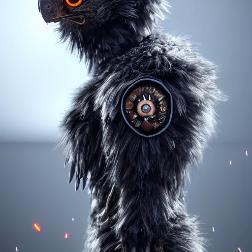 Prompt: mole wearing military gear, furry, glowing arcane eyes, very detailed black feathers, ultra detailed, cgi, photorealistic, unreal engine 5, nft portrait, 3 d, digital art, 8 k, octane render, trending on art station,