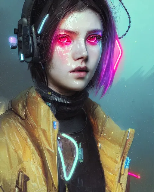 Image similar to detailed portrait neon operator girl, cyberpunk futuristic, neon, reflective puffy coat, decorated with traditional japanese by ismail inceoglu dragan bibin hans thoma greg rutkowski alexandros pyromallis nekro rene margitte, illustrated, perfect face, fine details, realistic shaded, fine - face, pretty face