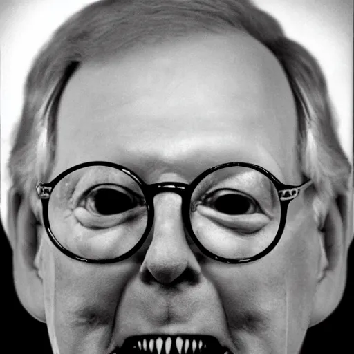 Image similar to the melting slimy face of villain mitch mcconnell flesh monster. horror film photograph.