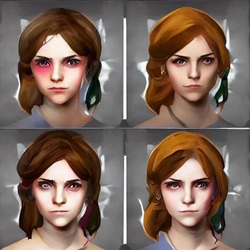 Image similar to Emma Watson in the style of the game League of Legends, with a background based on the game League of Legends, detailed face, old 3d graphics