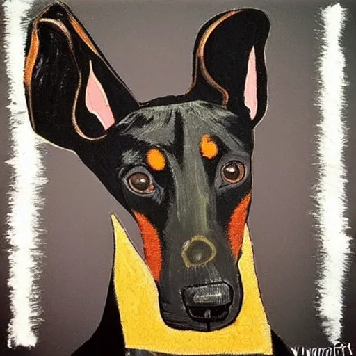 Prompt: “black and tan Doberman with floppy rabbit ears, by Vincent Van Gogh”