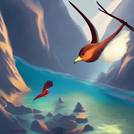 Image similar to concept art of a bird diving thru a diamond canyon, trending on artstation