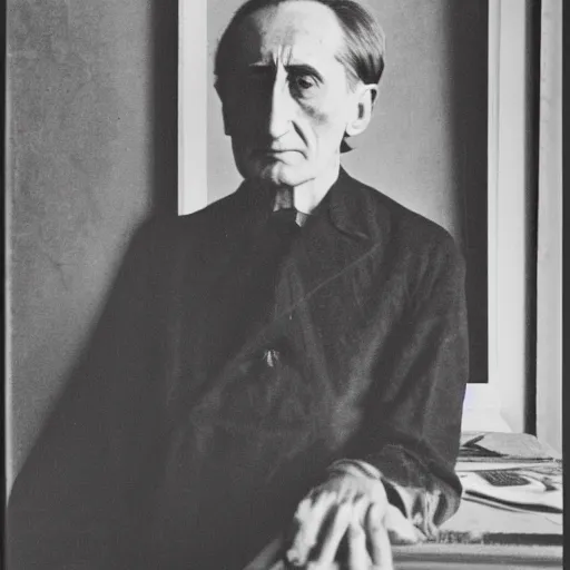 Image similar to underexposed photo of Marcel Duchamp in a room with an ancient machine, Kodachrome, Edward Weston and Gustave Doré, archival pigment print, contemporary art