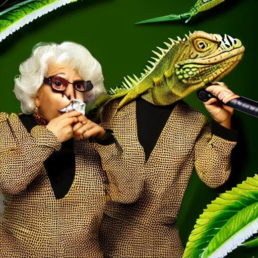 Image similar to worldstar TLC reality TV show about iguanas smoking ganja golden girls mashup