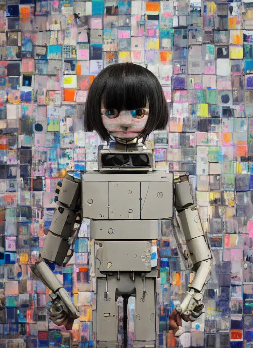 Image similar to professional art magazine photograph of a contemporary art sculpture of a modular quirky yorha android, by hikari shimoda, by jack gaughan