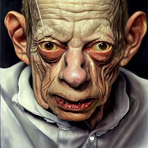 Image similar to high quality high detail painting by lucian freud, hd, portrait of gollum, photorealistic lighting