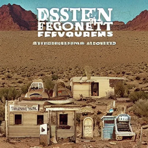 Prompt: desert town of forgotten objects by Stephen Shore, digital art, beautiful cover design