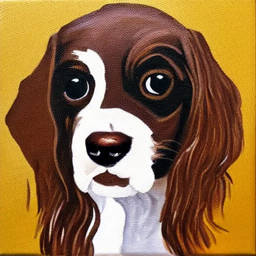 Image similar to painting of a brown and white sprocker spaniel pub logo